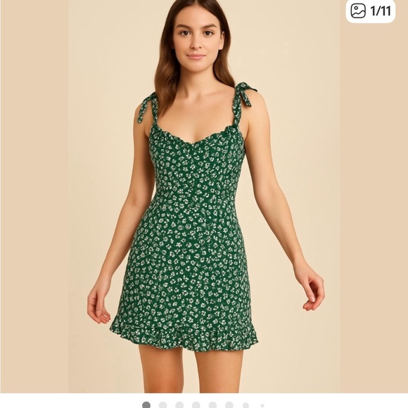 Reformation Christine Ruffle Minidress Green size 6 - Picture 3 of 6